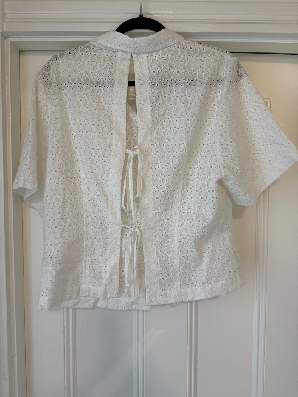 Rebecca Taylor White Eyelet Button-Front Women's Top Large back ties - Picture 6 of 6